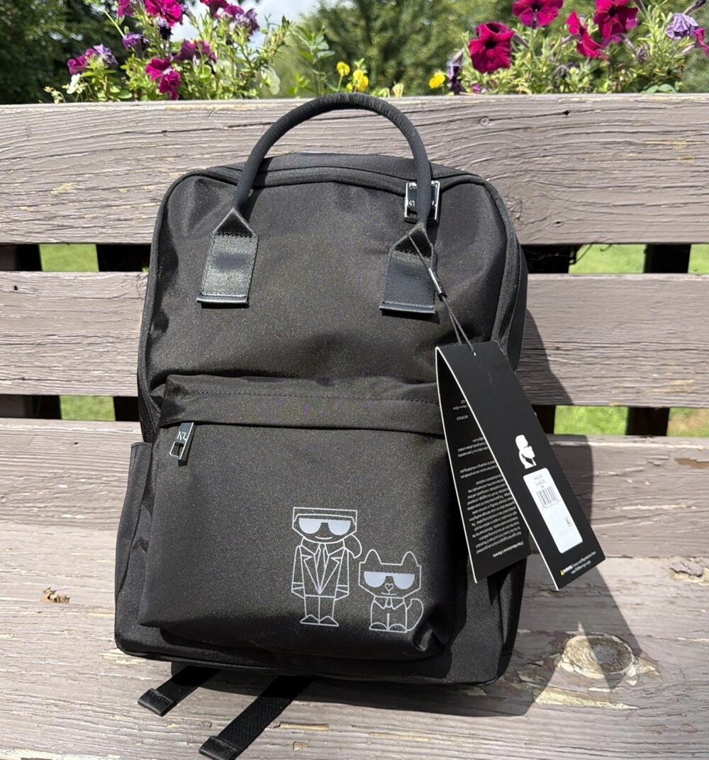 NWT Karl Lagerfeld Paris Amour Backpack Black Choupette Karl Logo Designer Kitty
